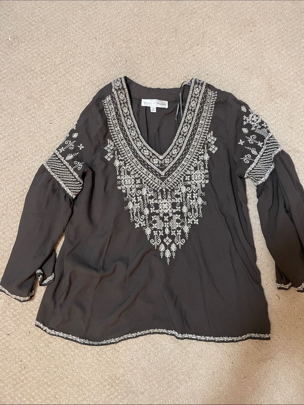 Johnny Was Black Tunic with Cream Embroidery